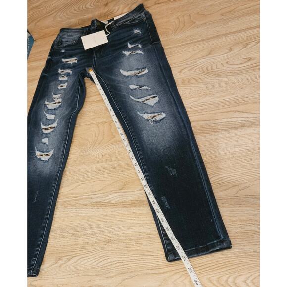 NEW KanCan Skinny Stretch Jeans Dark Blue Wash Distressed High Rise Size 11/29 - Picture 8 of 10